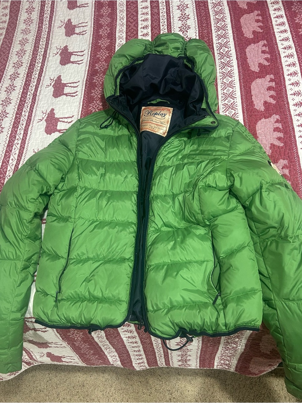 Girl’s Replay Bright Green Puff Jacket L. EUC.